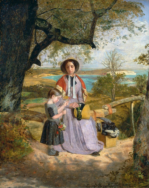Digital Print - Mother and Child by a Stile, with Culver Cliff, Isle of Wight, in the Distance by James Collinson