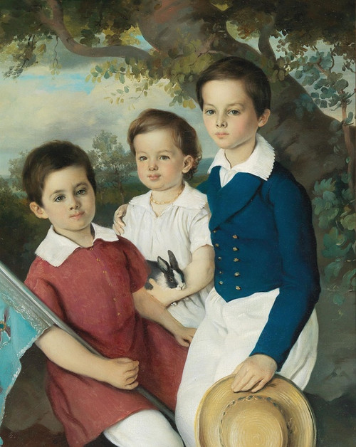Digital Print - Portrait of Three Children with Rabbit by Circle of Joseph Weidner