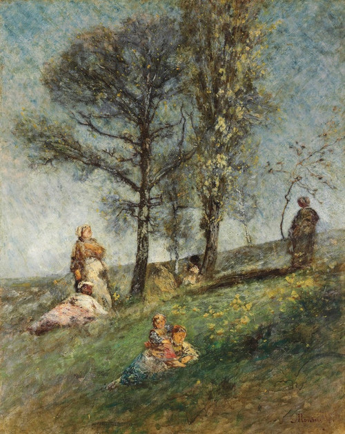 Digital Print - A Young Family Under Trees On A Hill by Adolphe Monticelli