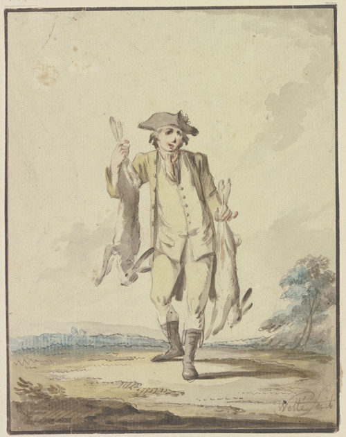 Digital Print - Jger, zwei erlegte Hasen tragend by Gottlieb Welt