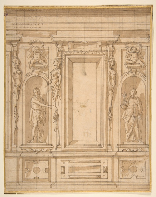 Digital Print - Wall Elevation with a Window and Statues of Saint John the Baptist and Saint Peter in Niches by Lazzaro Tavarone