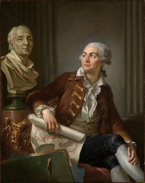 Digital Print - Portrait of a gentleman with the bust of Denis Diderot by Jean-Simon Berthlemy