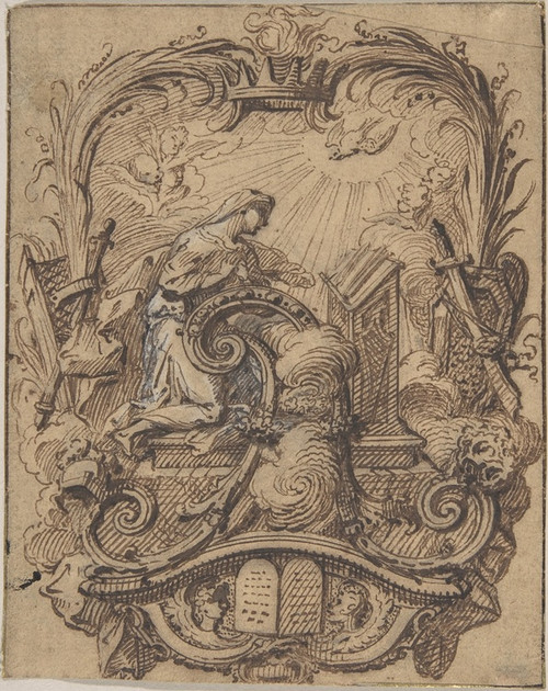 Digital Print - Study for a Decorated Initial A with the Annunciation by Gilles-Marie Oppenord