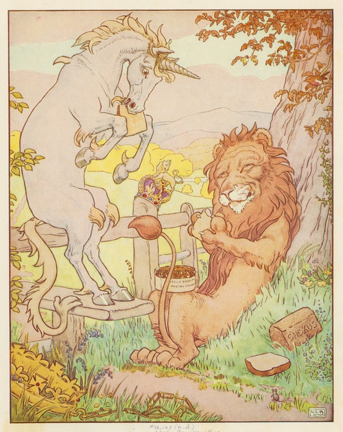 Digital Print - Lion and the unicorn. by Leonard Leslie Brooke