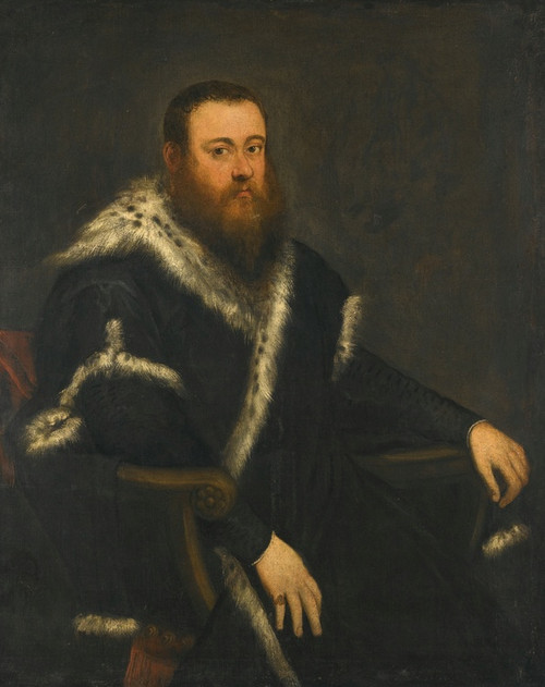 Digital Print - Portrait Of A Bearded Man In A Black Robe With Fur by Jacopo Tintoretto