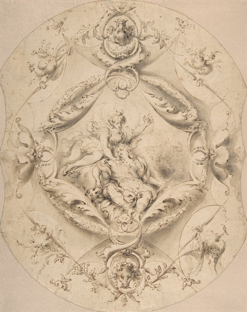 Digital Print - Ornamental Design with Diana and Endymion in a Central Cartouche by Jacob Denys