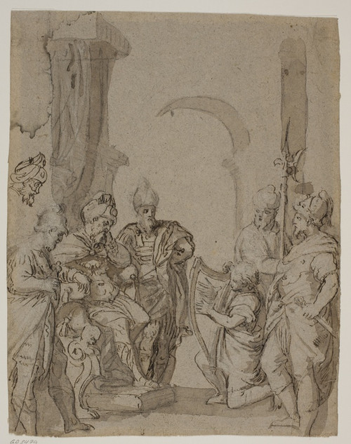Digital Print - David plays the harp for King Saul by Carlo Caliari