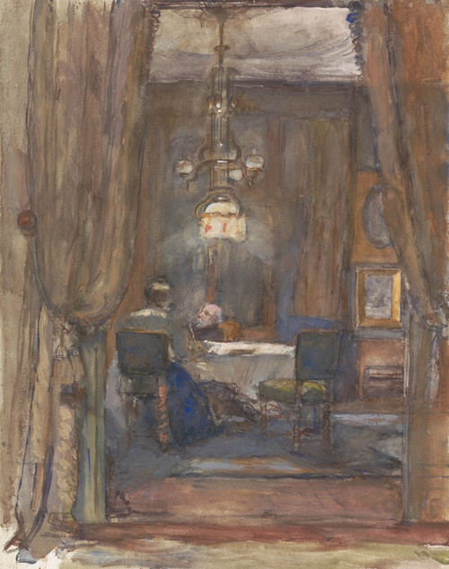 Digital Print - De huiskamer aan de Riouwstraat te Den Haag, bij avond by Barbara Elisabeth van Houten