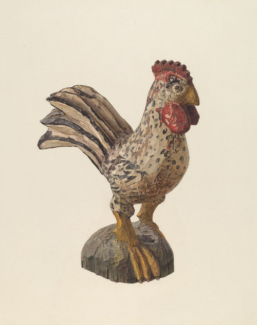 Digital Print - Rooster Woodcarving by Marian Page