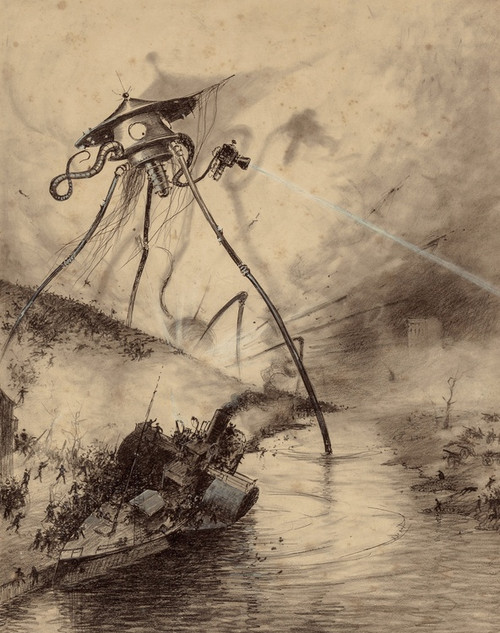 Digital Print - Martian Fighting Machine in the Thames Valley by Henrique Alvim Corra