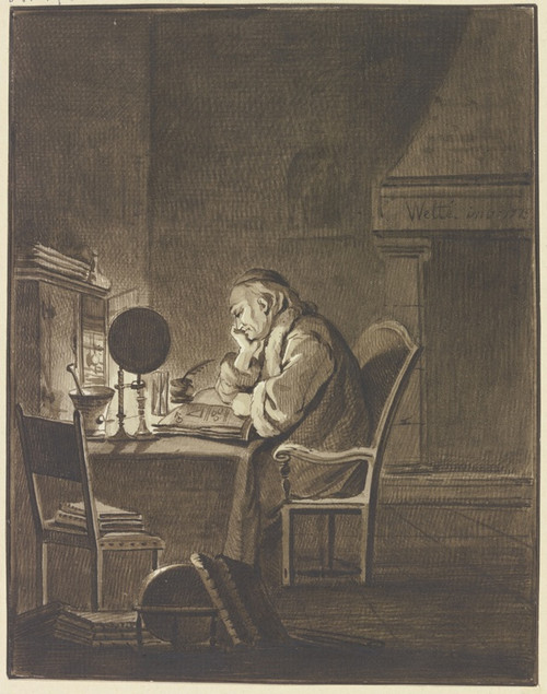 Digital Print - Ein Gelehrter am Tisch sitzend, bei Lampenlicht lesend by Gottlieb Welt