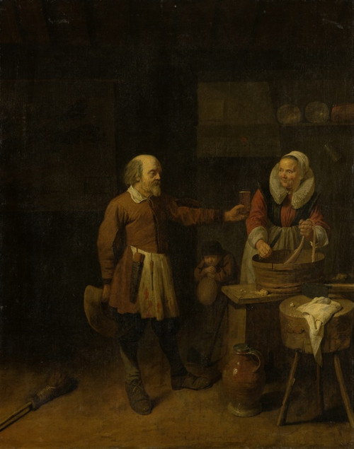 Digital Print - A Butcher Offering a Woman a Glass of Beer by David Ryckaert III