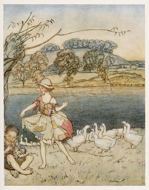 Digital Print - Tattercoats dancing while the gooseherd pipes by Arthur Rackham