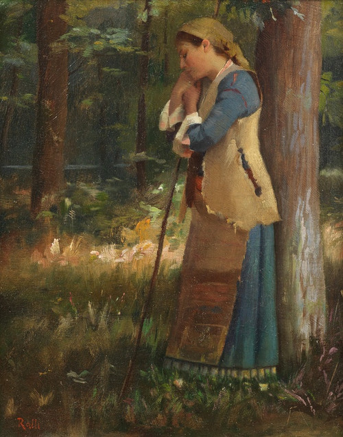 Digital Print - Resting shepherdess by Theodoros Ralli