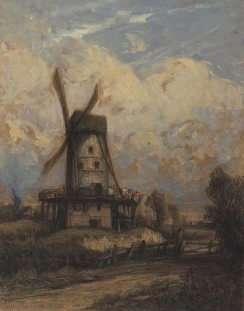 Digital Print - A Windmill against a Cloudy Sky by Constant Troyon