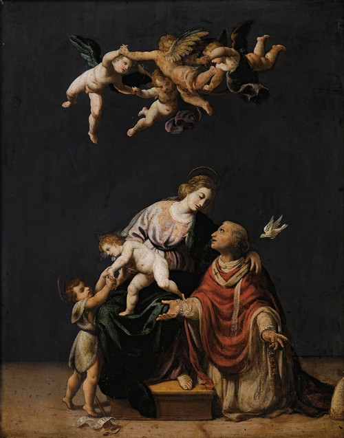 Digital Print - Pope Gregory Interceding With The Virgen, Jesus Christ And Saint John The Baptist by Alessandro Turchi
