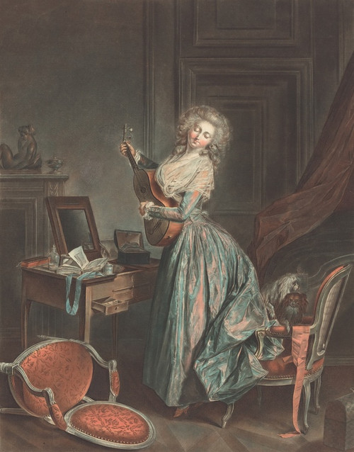 Digital Print - A Woman Playing The Guitar by Jean Franois Janinet