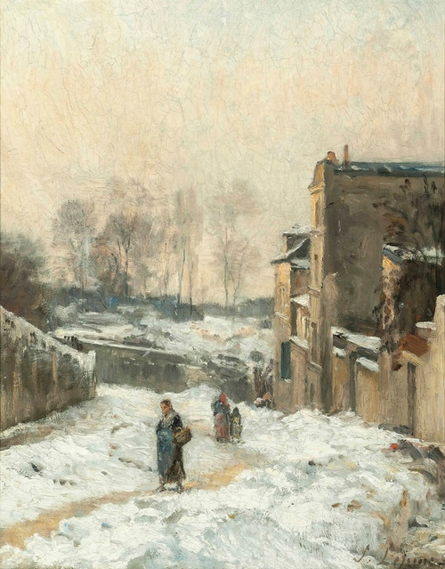 Digital Print - Figures In The Snow, La Rue Cortot, Montmartre by Stanislas Lpine