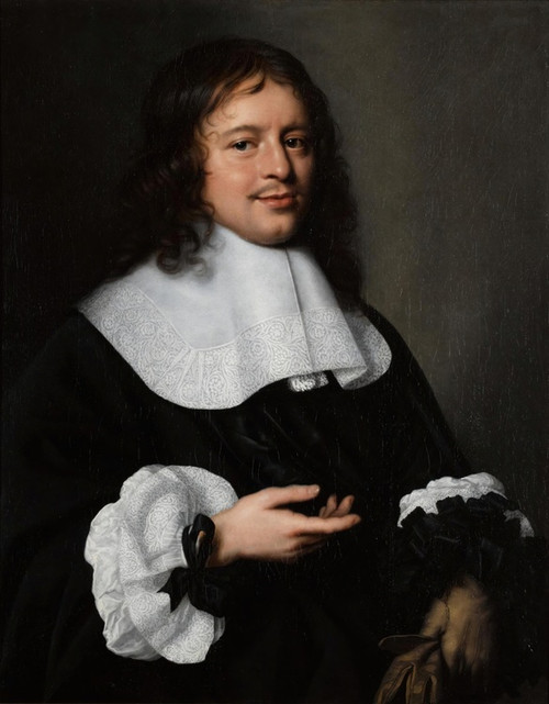Digital Print - A Portrait Of A Gentleman, Half-Length, With A White Collar And Cuffs And Holding A Pair Of Gloves by Pieter Nason