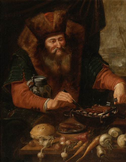 Digital Print - BeardedMan Cooking Sausages by Artus Wolfaerts Digital Print - BeardedMan Cooking Sausages by Artus Wolfaerts