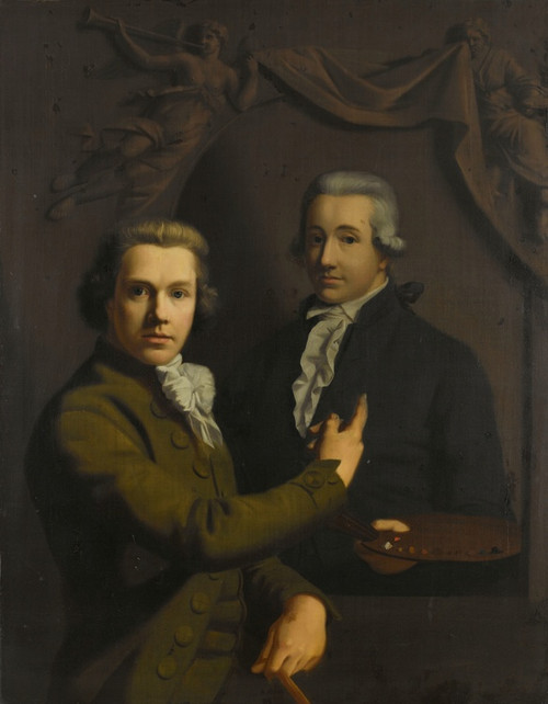 Digital Print - Self Portrait, Pointing at a Portrait of the Artist's deceased Colleague Dirk Jacobsz Ploegsma (1769-91) by Willem Bartel van der Kooi