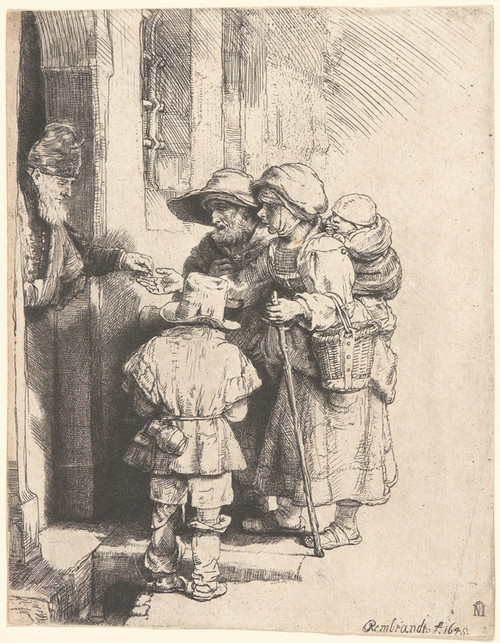 Digital Print - Beggars Receiving Alms at the Door of a House by Rembrandt van Rijn