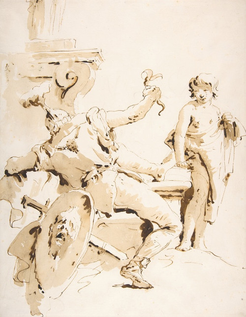 Digital Print - Scherzo di Fantasia; Seated Warrior Holding a Serpent, and Standing Youth by Giovanni Battista Tiepolo