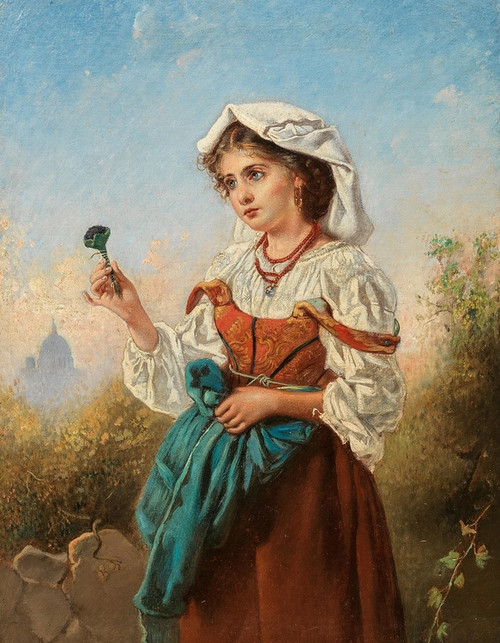 Digital Print - An Italian Violet Seller, With Rome In The Background by Anton Romako