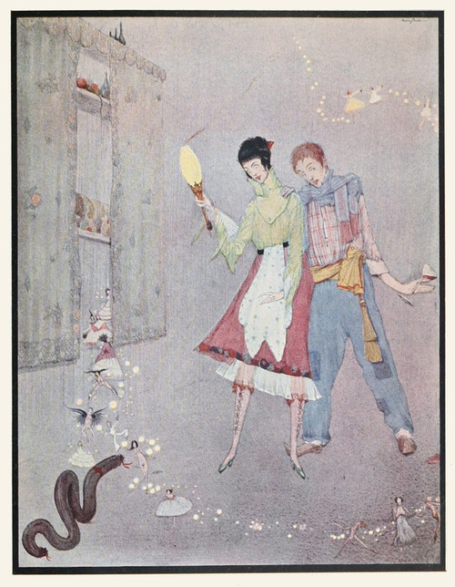 Digital Print - A long black pudding came winding and wriggling towards her by Harry Clarke
