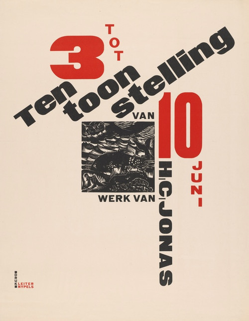 Digital Print - Affiche voor een tentoonstelling van werk H.C. Jonas. 3 tot 10 juni met prent van walvis en schipbreukeling by Henri Jonas