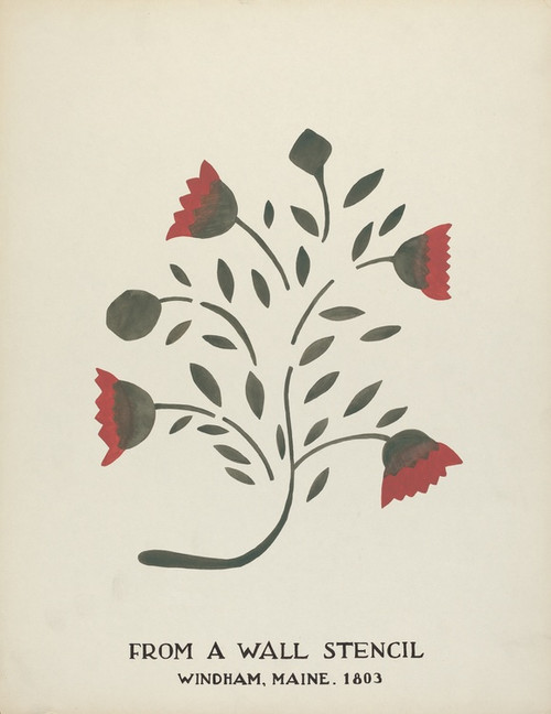 Digital Print - Design from Windham, Maine 1803 - From Proposed Portfolio Maine Wall Stencils by Mildred E. Bent