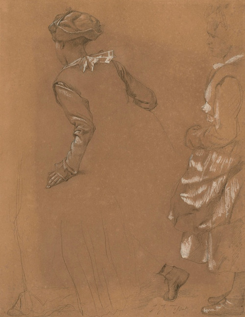 Digital Print - A study of two girls in North European 16th Century dress by James Tissot