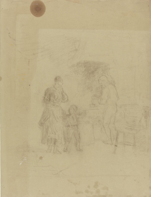 Digital Print - Familie ved peis by Adolph Tidemand