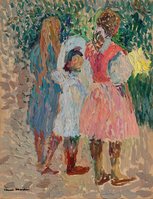 Digital Print - Trois petites filles au jardin, un matin d't by Henri Martin