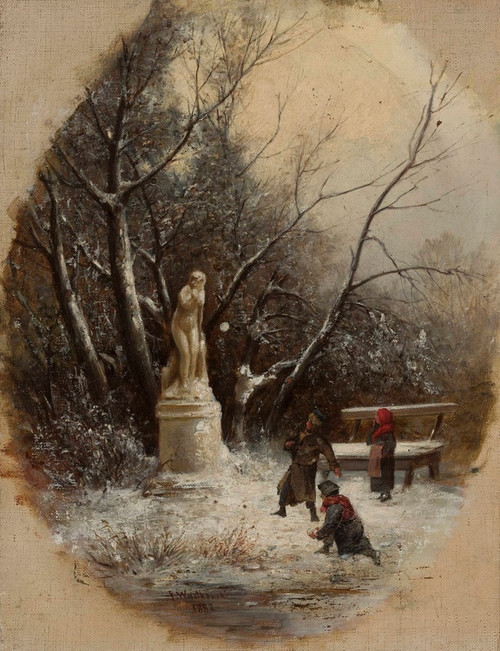 Digital Print - In the Saxon Garden  children at a statue by Franciszek Wastkowski