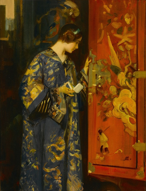 Digital Print - A contemplative portrait of a young lady in an Oriental robe by Henri Gaston Darien