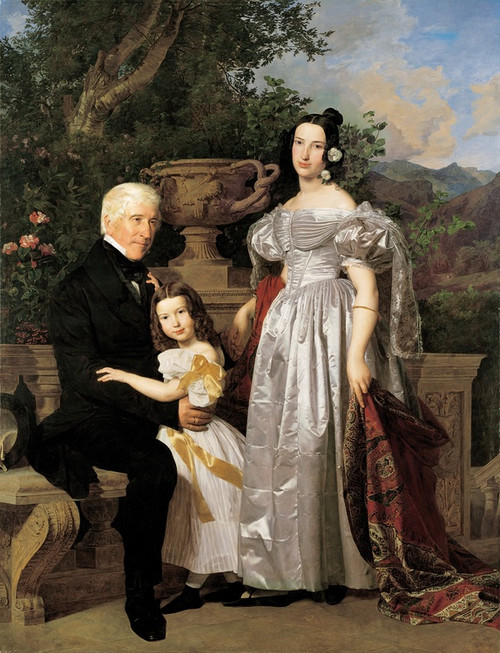 Digital Print - Der frstlich Esterhzy'sche Rat Mathias Kerzmann mit seiner zweiten Gattin Maria Helena, geb. Mikolischtz, und Tochter Maria by Ferdinand Georg Waldmller