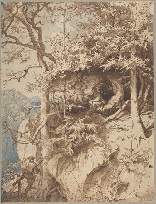 Digital Print - Hunters in an Outlook on a Mountain by August Leopold Venus