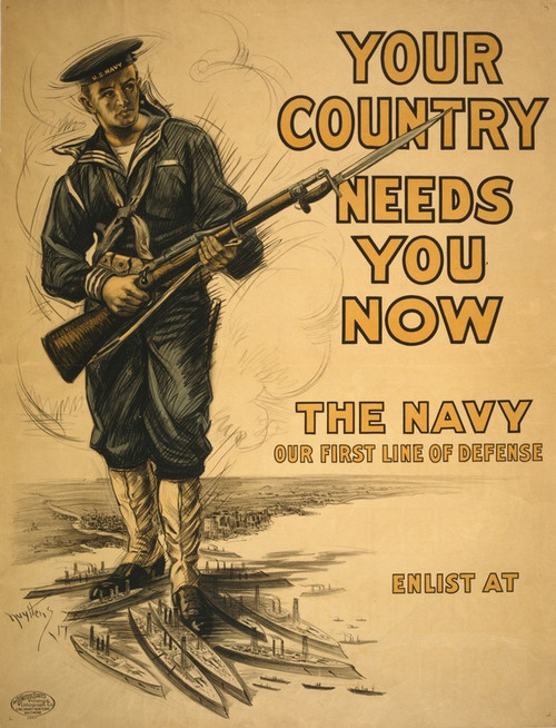 Digital Print - Your country needs you now - The Navy, our first line of defense by Josef Pierre Nuyttens