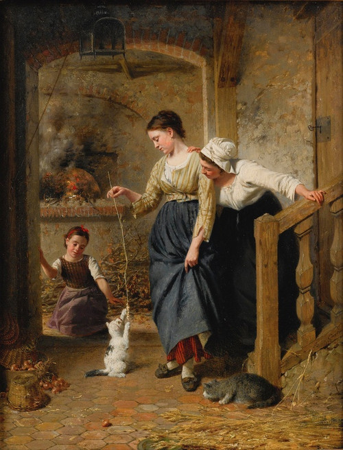 Digital Print - Playing With Kittens by Edouard Castres