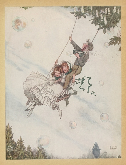 Digital Print - The swing moves and the bubbles fly upward with bright ever-changing colours by William Heath Robinson