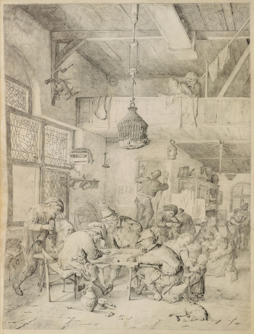 Digital Print - Peasants Playing Backgammon and Merry-making in a Tavern by Cornelis Dusart