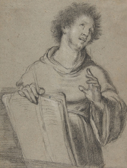 Digital Print - Half-Length Study of a Monk Holding a Book and a Long Implement by Bernardo Strozzi