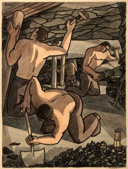 Digital Print - Coal miners at work, cutting coal and propping by George Bissill