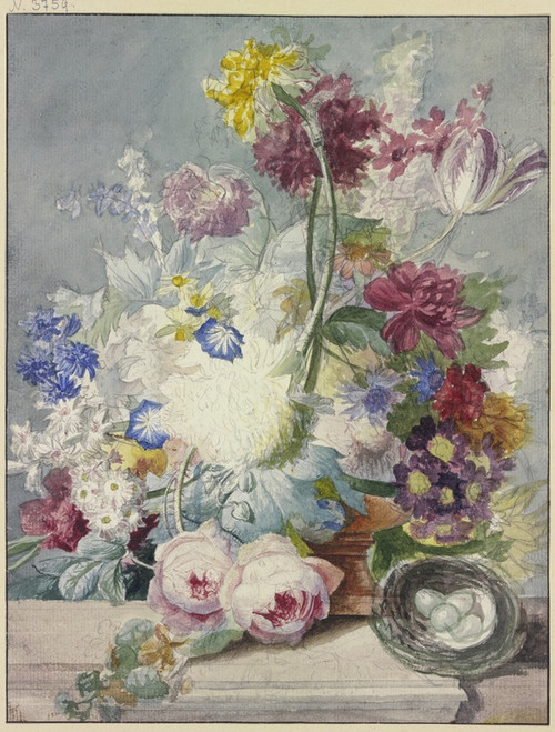Digital Print - Blumenstrau, Dabei Ein Vogelnest Mit Eiern by Paul Theodor Van Brussel