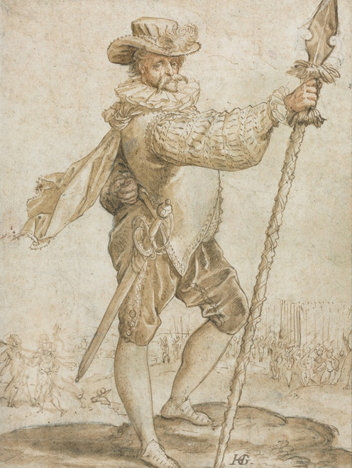 Digital Print - Standing Officer Holding a Boar's Spear by Hendrick Goltzius