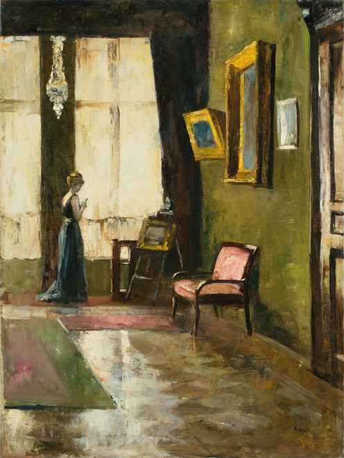 Digital Print - Dame am Fenster vor Staffelei by Lesser Ury