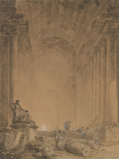 Digital Print - Figures in a Colonnade by Hubert Robert