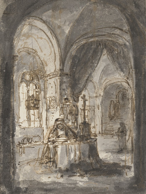 Digital Print - Eine Nonne sitzt in einer Kirche am Altar by Ferdinand Bol