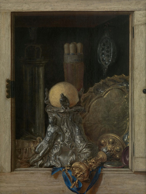 Digital Print - Trompe l'oeil of an open cupboard with precious vessels by Cornelius Norbertus Gijsbrechts